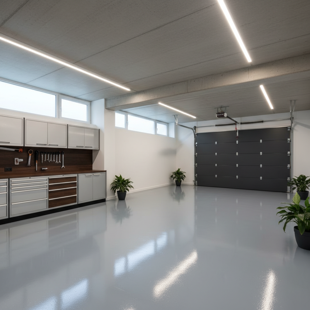 garage privato senza auto con pavimento in resina