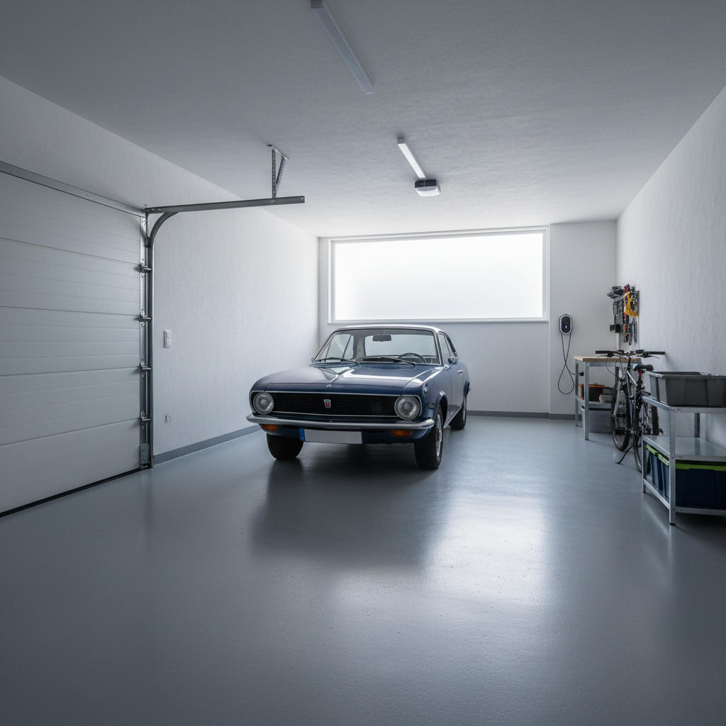un garage privato semplice con pavimenti in resina