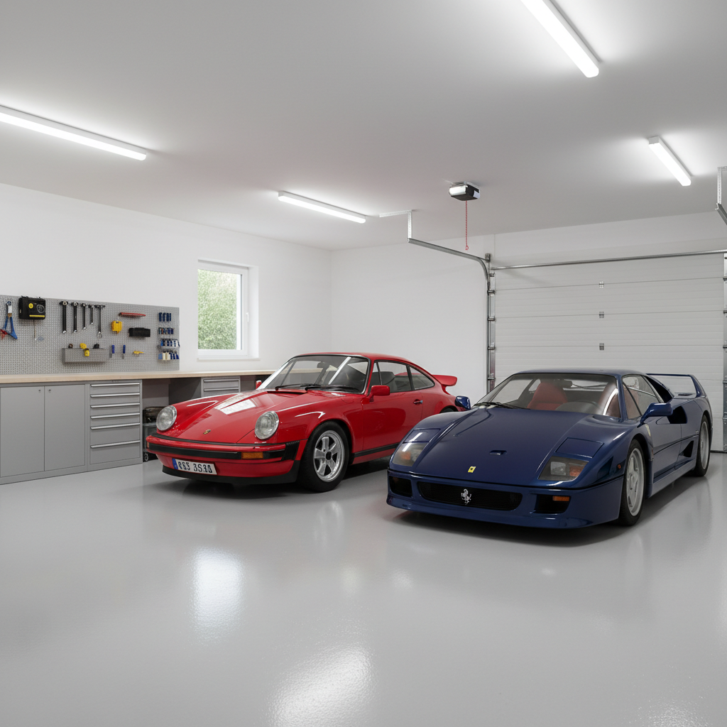 un garage privato semplice con pavimenti in resina