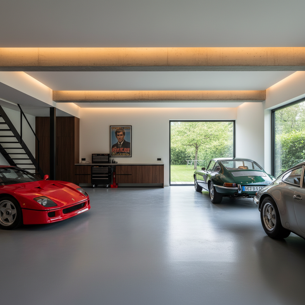 un garage privato semplice con pavimenti in resina